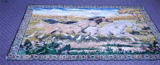 LARGE VINTAGE TAPESTRY FABRIC WALL HANGINGS HOME DECOR HORSES 