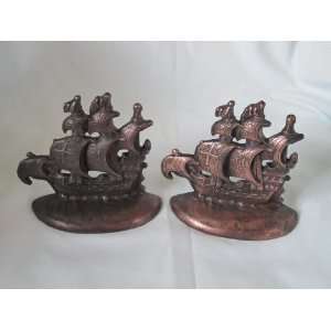   Cast Iron & Copper Galleon Sailing Ship Bookends 901 