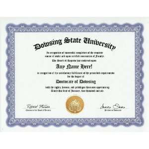 Dowsing Dowse Dowser Degree Custom Gag Diploma Doctorate Certificate 