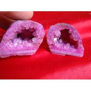 S8812 Pink Agate Geode Match Pair Nice  Everything 
