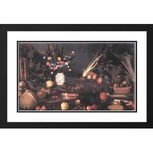 Caravaggio 24x17 Framed and Double Matted Still Life with Flowers and 