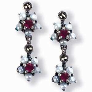  Gemini Silver Natural Seed Pearl Earrings, Ruby   Dahlia 