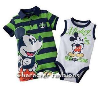 MICKEY MOUSE Outfit Polo Romper Creeper Size 3 6 9 Months Shirt Set 