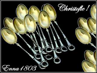 CHRISTOFLE Rare French Silver Spoons 12 pc Empire w/box  