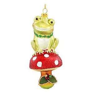 Frog Sitting on Mushroom Ornament