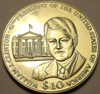 HUGE GEM UNC LIBERIA 2002 TEN DOLLARS~BILL CLINTON~F/S~  