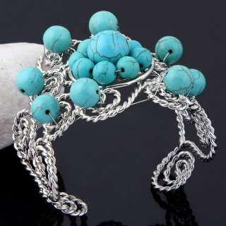 Tibet silver blue howlite turquoise bead twisted handcrafted 
