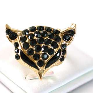 r6064 Lady Black Fox Head Gemstone Gold plating Diamante Zircon 
