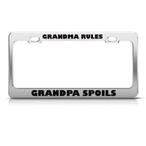 Grandma Rules Grandpa Spoils Humor Funny Metal license plate frame Tag 