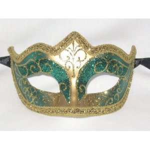  Green and Gold Colombina Punta Star Venetian Mask