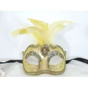  Yellow Gold Ciuffo Corto Star Feather Venetian Masquerade 