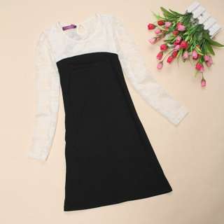 Asian Sizes L 3XL Women Lace Stitching Long Sleeve Slim Cut Mini Dress 