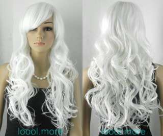 Stylish long Wavy white Women hair wig + cap HF01  