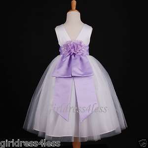 WHITE/LILAC PARTY PAGEANT PICTURE FLOWER GIRL DRESS 12M 2 4 6 8 10 12 
