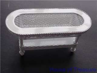 DOLLS HOUSE FURNITURE WHITE WIRE GARDEN COFFEE TABLE  