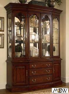Lighted Cherry China Cabinet Hutch Buffet  