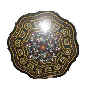   Detail Inlaid Black Marble Floral Carved Table Top