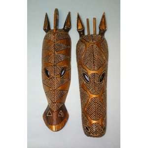  Wood Animal Masks Gold and Brown Tiki Decor   New