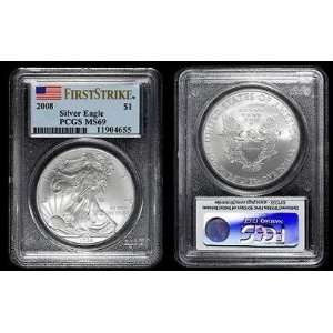 2008 $1 Silver American Eagle Coin, PCGS certified MS 69 First Strike