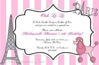 Girls Pink Poodle in Paris Invitations~Eiffel Tower  