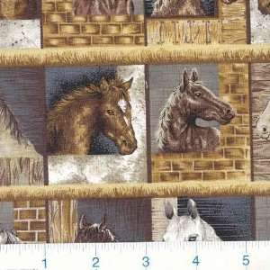  45 Wide Horse N Around Stripe Natural Fabric By The Yard 