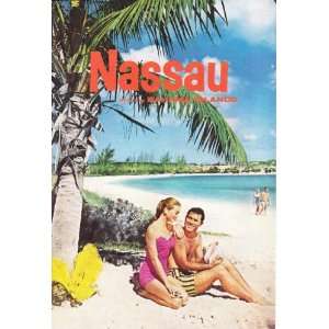   Bahamas Couple on Beach Vintage Travel Print Ad 