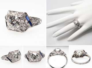 1920s Art Deco Antique Old European Cut Diamond Engagement Ring Solid 