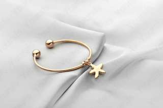 Christmas Gift 18K Gold Plated Bangle Charm Swarovski Crystal Starfish 