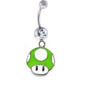 LIME GREEN Mushroom Super Mario Brothers Crystal Metal Enamel Cute 