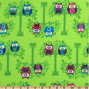  44 Wide Owls Sitting Pretty Green Fabric By The Yard 
