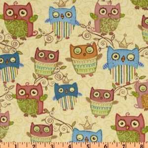  44 Wide Nighty Night Owl Owls Allover Ivory Fabric By 
