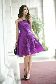Geometric Flounce Trim Ball/ Party Dresses M Purple  