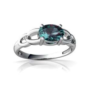    14K White Gold Oval Created Alexandrite Ring Size 4 Jewelry