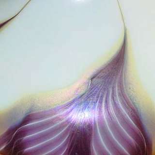 Signed LUNDBERG STUDIOS Violet Iris Saucer Glass Vase  