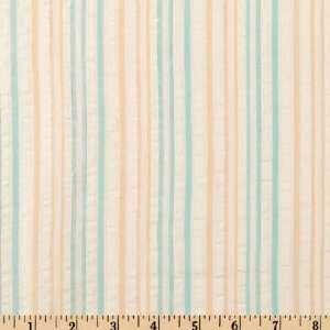  45 Wide Seersucker Stripes Aqua/Cream/Silver Fabric By 