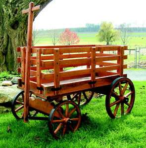 WOODEN CARGO WAGON CART WESTERN WHEELS. LARGE RUSTIC WAGON FOR MANY 
