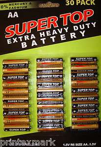 AA Batteries 1.5 Volt 30 Pcs. Super Top, Mercury & Cadmium Free  