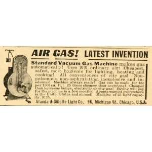  1911 Ad Standard Gillette Light Vacuum Gas Machine Air 