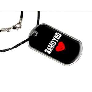  Samoyed Love   Black   Military Dog Tag Black Satin Cord 