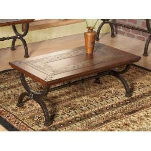   Coffee Table with Slate Accents and Metal Frame in Brown Cherry Finish
