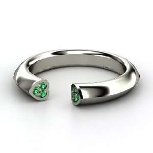 Two Hearts Ring, Palladium Ring with Emerald