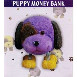 Ceramic Novelty Puppy Money Bank With Spring Legs (Purple 