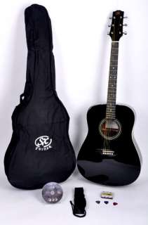 SX Mentor BK Acoustic Guitar Package w/Free Carry Bag, Strap 