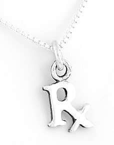 SILVER RX PHARMACIST SYMBOL PENDANT W/BOX CHAIN SET  