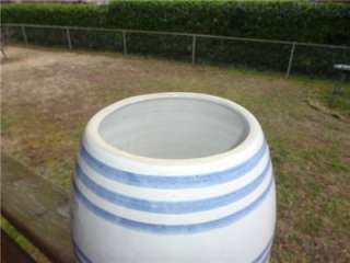   Gallon Blue Striped Stoneware Crock Water / Beverage Dispenser  