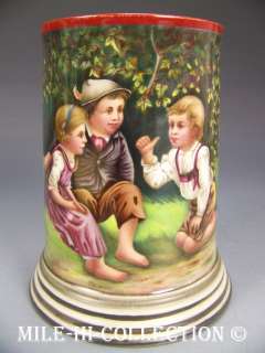 LIMOGES FRANCE HPAINTED SLEEPING SHEEP WATCHER   CHILDREN PLAYING BY A 
