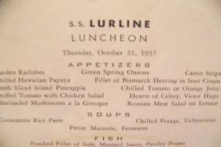 LURLINE LUNCHEON MENU OCT 31, 1957 MATSON LINES  