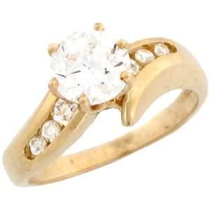   Gold Round Cut CZ Engagement Ring with Channel Set accents Jewelry
