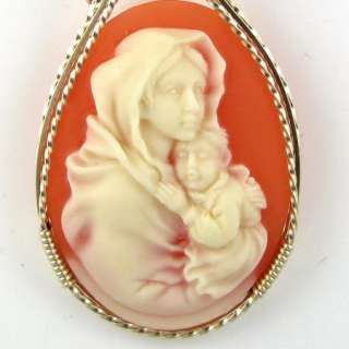 Mother Mary Baby Jesus Cameo Pendant 14K Rolled Gold Jewelry  