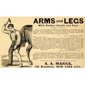  1890 Ad Antique Medical Prosthetic Rubber Arms Legs A. A 